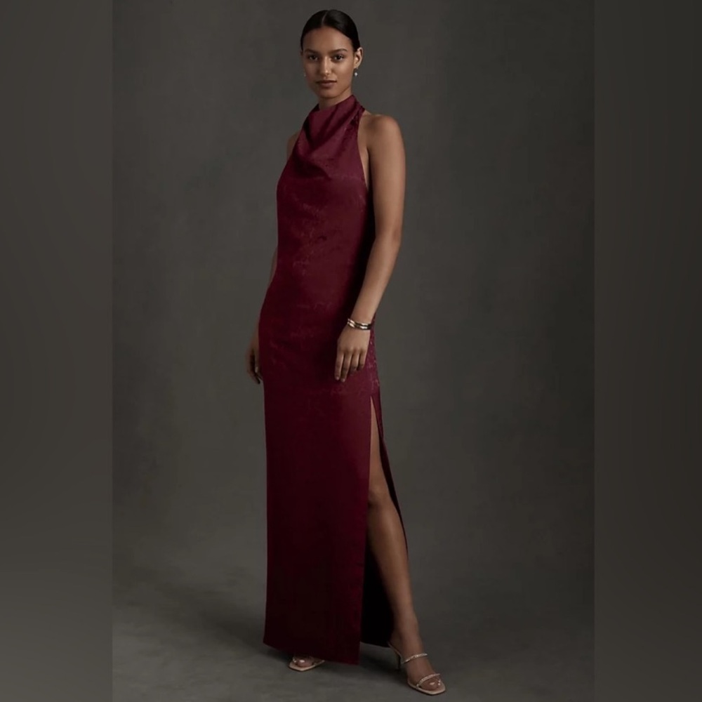 Fame and Partners Anthropologie Dark Berry Jacquard Berry Halter Dress - Size 6